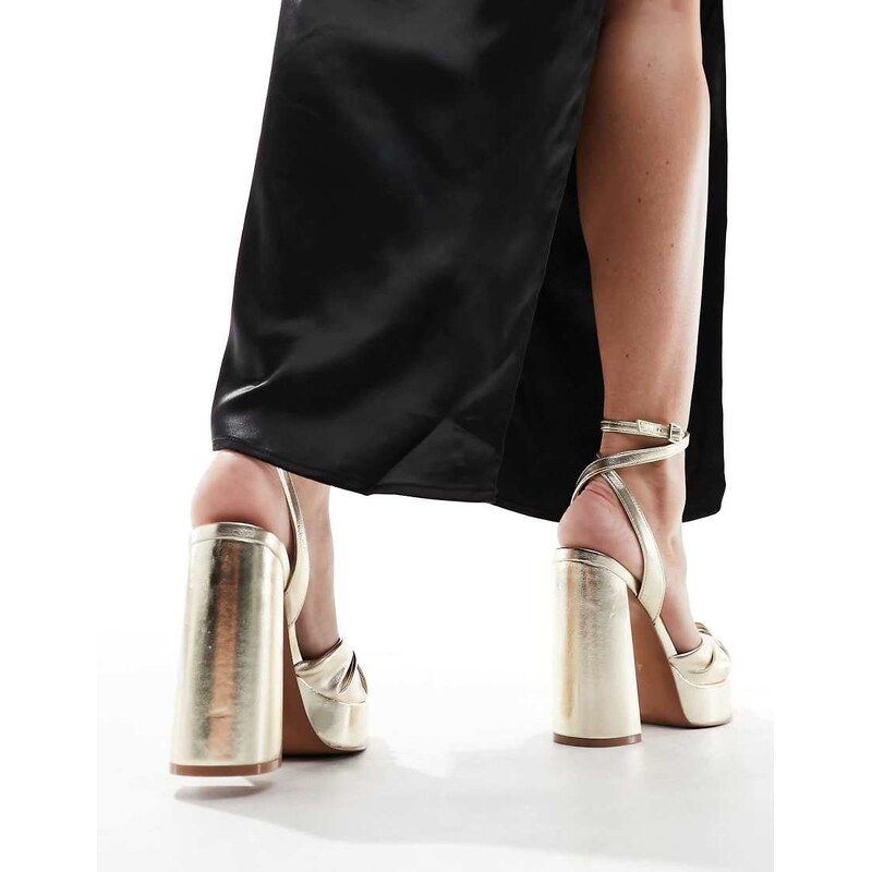 ASOS DESIGN Nikita knotted platform heeled sandals in gold