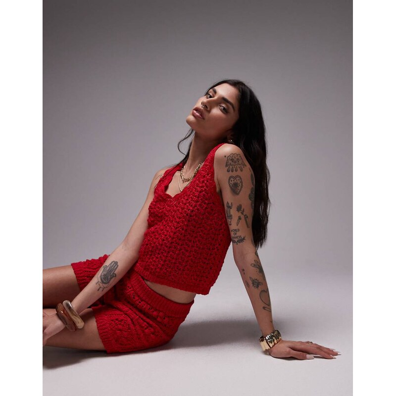 Topshop knitted co-ord stichy tank in red 105234880