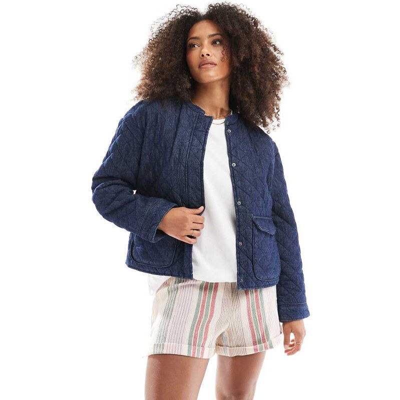 ONLY quilted denim jacket with front pocket detail in dark blue