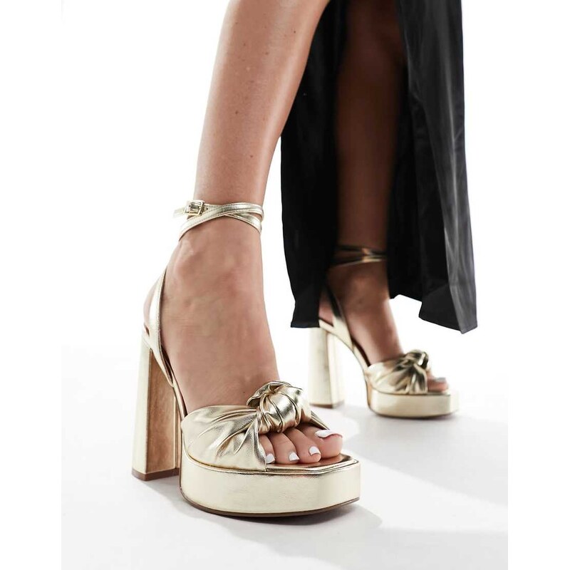 ASOS DESIGN Nikita knotted platform heeled sandals in gold