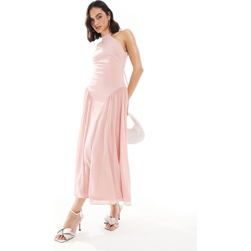 TFNC Bridesmaid high neck maxi dress with full skirt in dusky pink 114814310