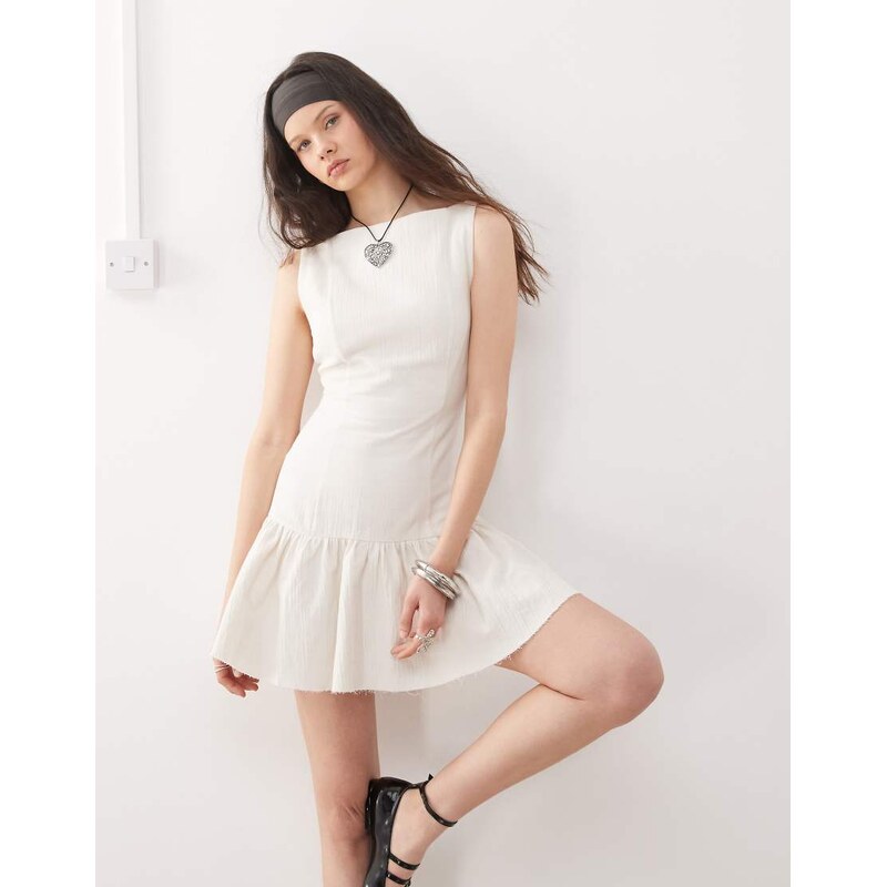 Weekday mini dress with open back and bubble hem in white 105002806