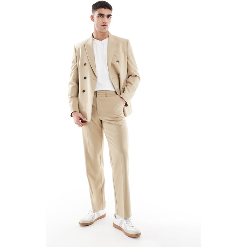 ASOS DESIGN straight leg suit trousers in stone-Neutral