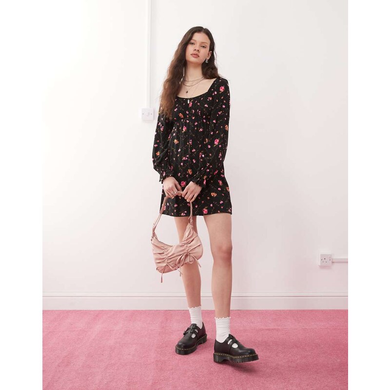 Miss Selfridge long sleeve mini tea dress in ditsy floral print-Multi 105078992