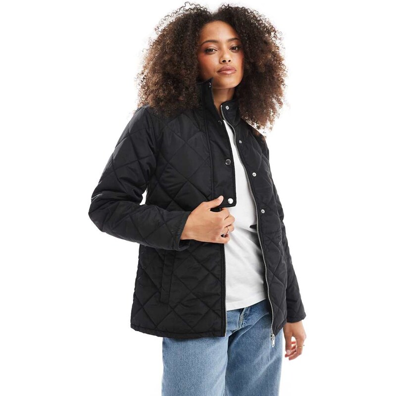 ONLY tie detail funnel neck quilted jacket in black 104899259