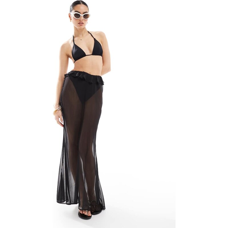 Miss Selfridge beach chiffon maxi skirt in black