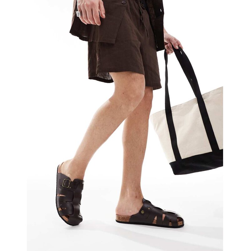 SEQWL RB fisherman sandals in PU brown
