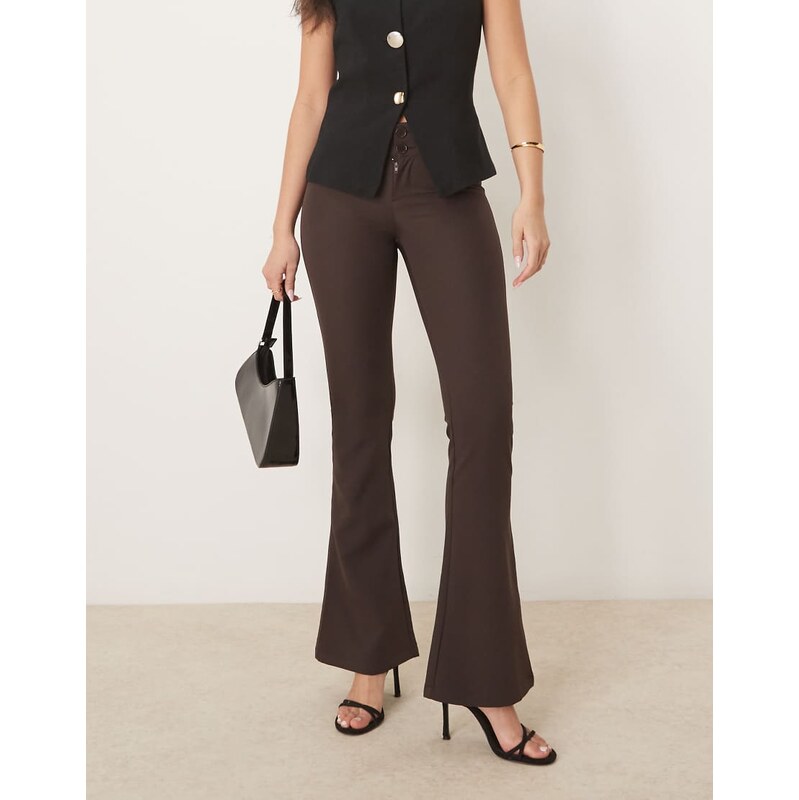Gina Tricot low rise flare leg stretch trousers in brown 115531758