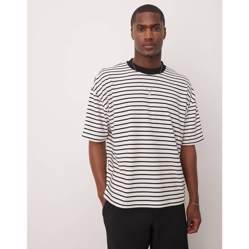 ASOS DESIGN boxy oversized t-shirt in black and white ribbed