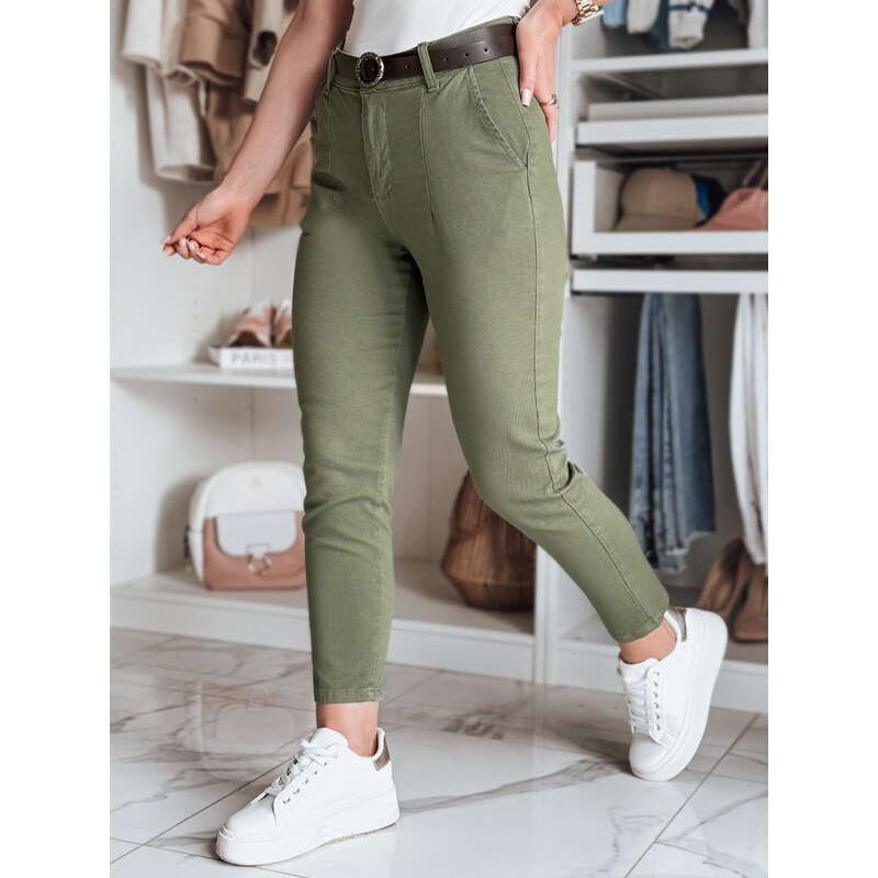 BASIC Khaki dámské slim fit kalhoty s vysokým pasem