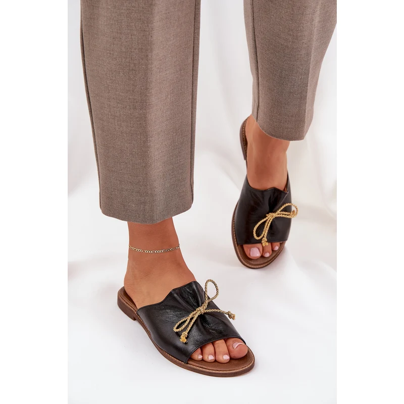 Lewski Lewski Shoes Kožené elegantní černé pantofle na plochém podpatku s ...
