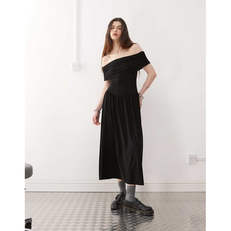 Reclaimed Vintage drop waist slinky bandeau dress-Black 104880185