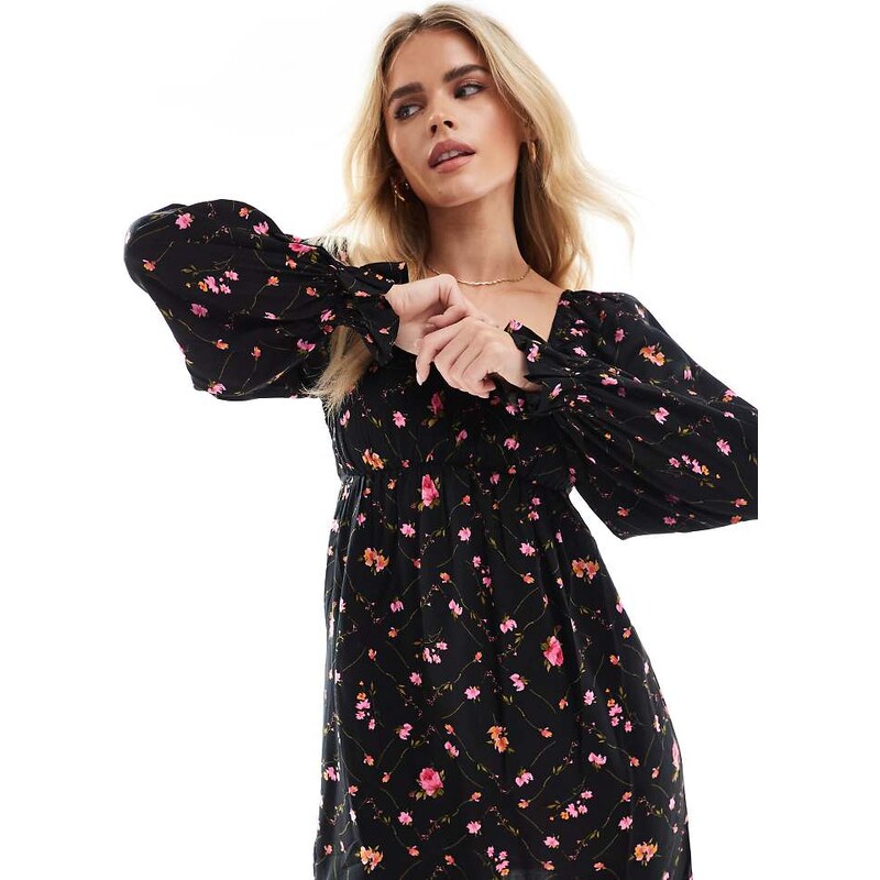 Miss Selfridge Petite long sleeve mini tea dress in ditsy floral print 105012080