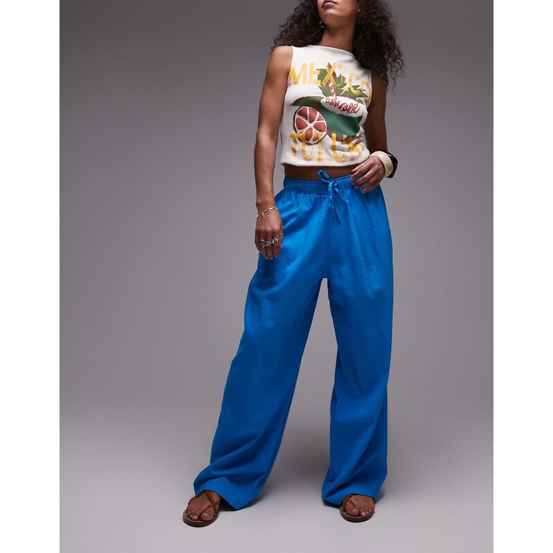 Topshop linen balloon trouser in turquoise-Blue 115394342