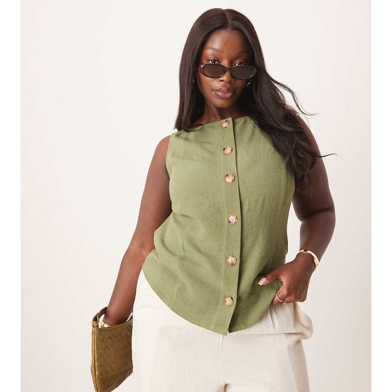 ASOS Curve ASOS DESIGN Curve linen look button front waistcoat in 104899198