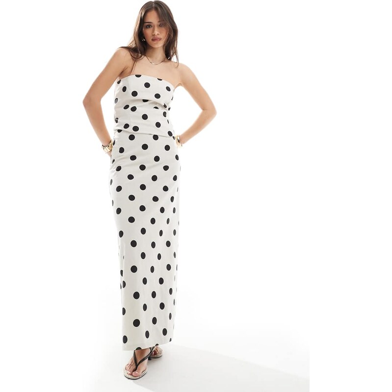 4th & Reckless linen look maxi skirt co-ord in cream polka dot
