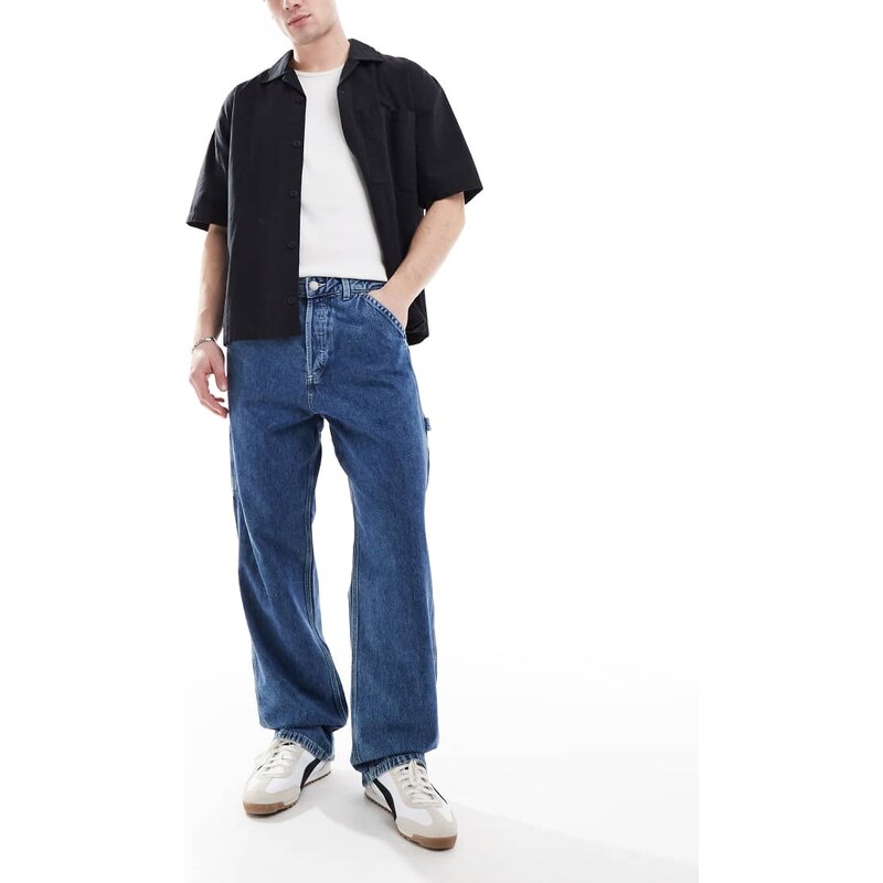 Jack & Jones Alex baggy carpenter fit jeans in blue wash