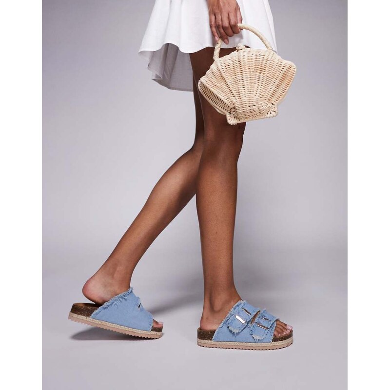 South Beach double buckle espadrille sandals in frayed denim-Black 110956411