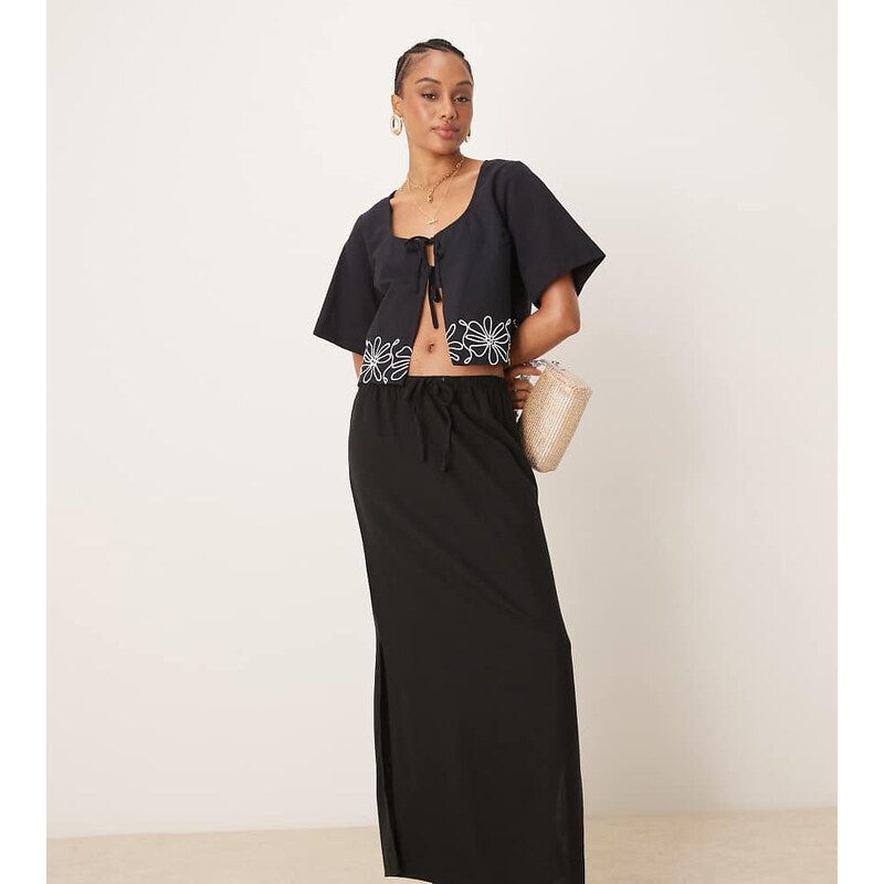 JDY Tall linen blend maxi skirt in black 110924324