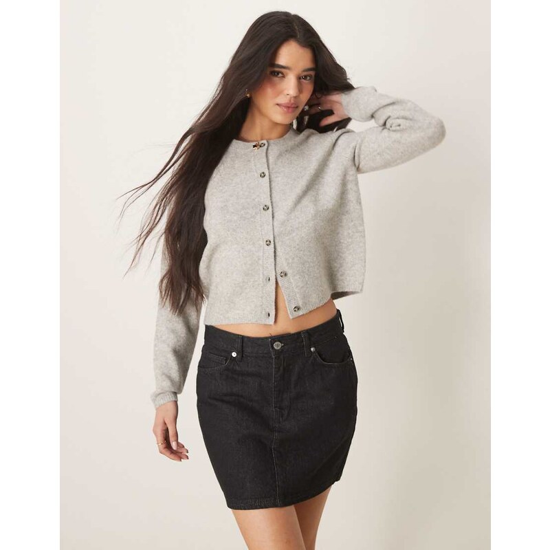 JDY crew neck cardigan with wool in light grey 115250070
