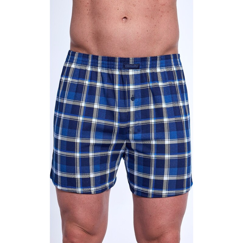 Tmavě modré pánské kárované trenýrky Cornette Comfort Plus