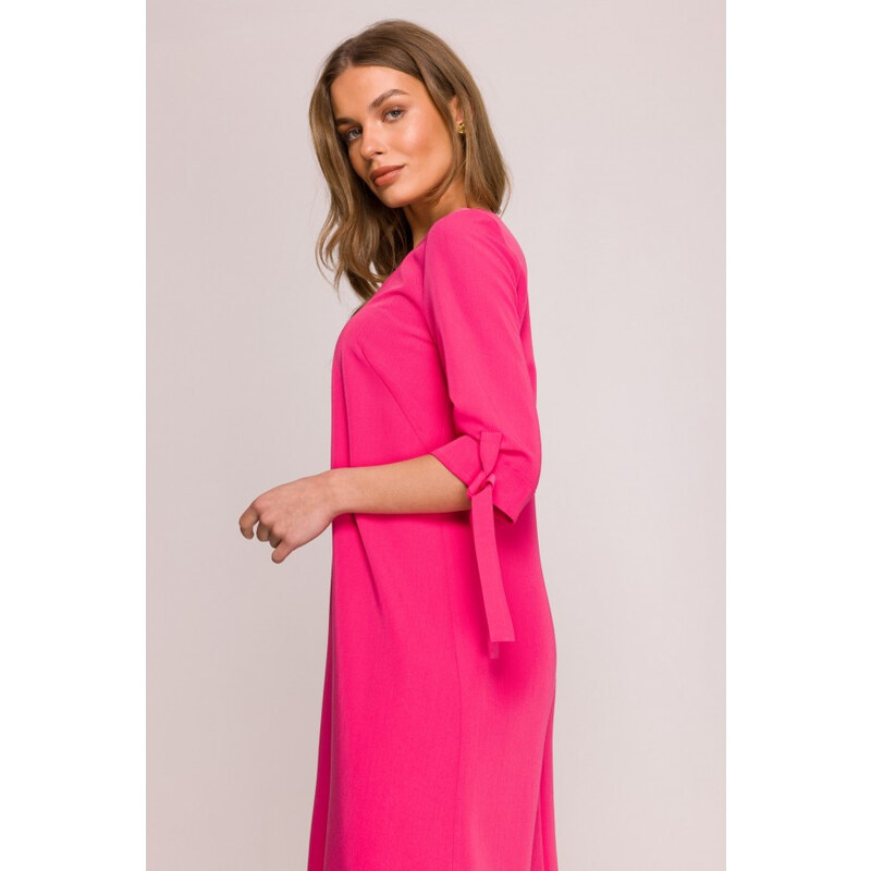 Šaty áčkového střihu s rukávy růžové model 20966080 - STYLOVE