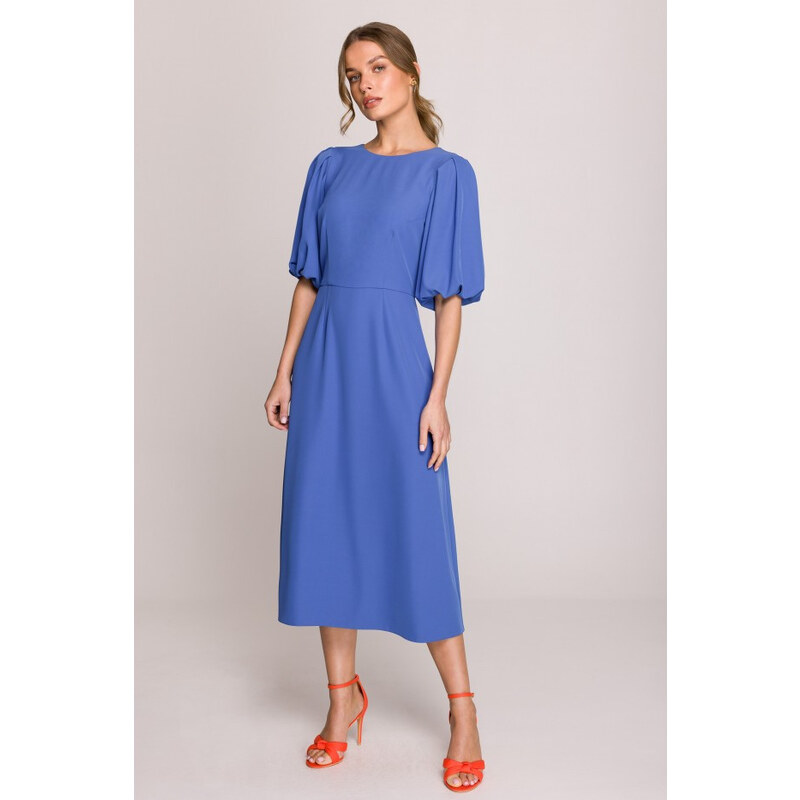 STYLOVE S399 Šaty s puff rukávy - modré