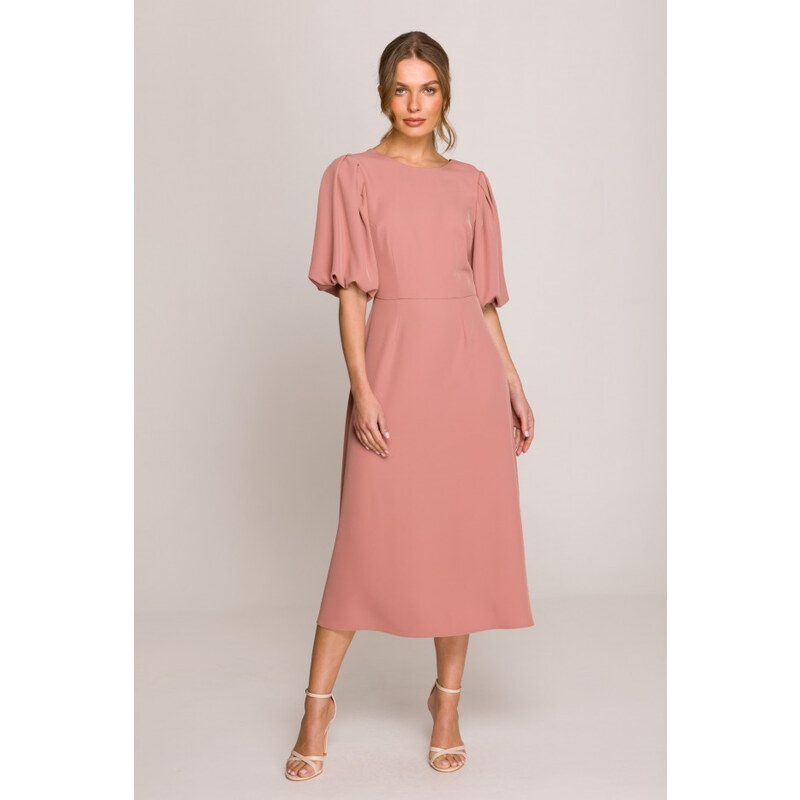 model 20966274 Šaty s puff rukávy růžové - STYLOVE