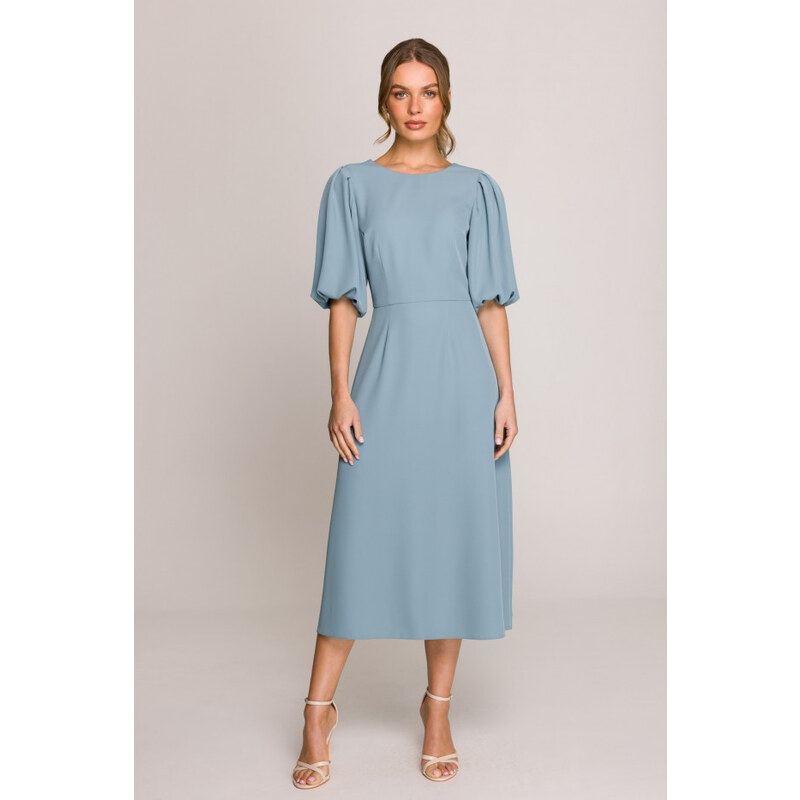 STYLOVE S399 Šaty s puff rukávy - nebesky modré