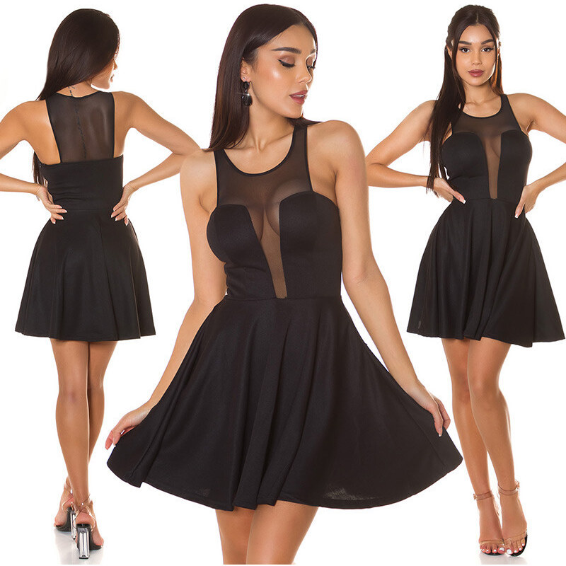 Dámské sexy minišaty s průhledným dekoltem 50226 Černá - KouCla 104909484