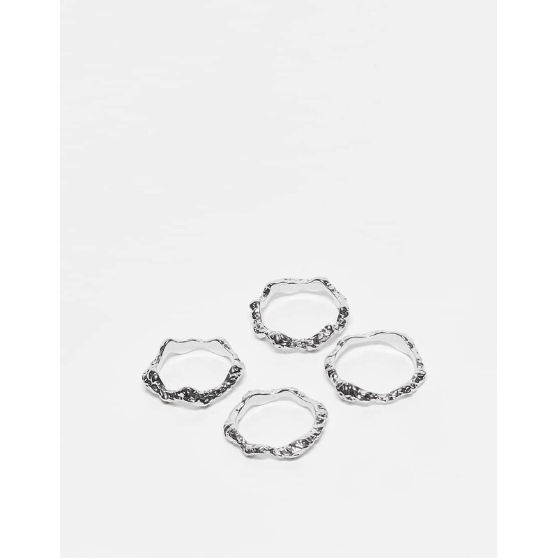 ASOS DESIGN pack of 4 stacking rings in hammered design in silver tone 113561487