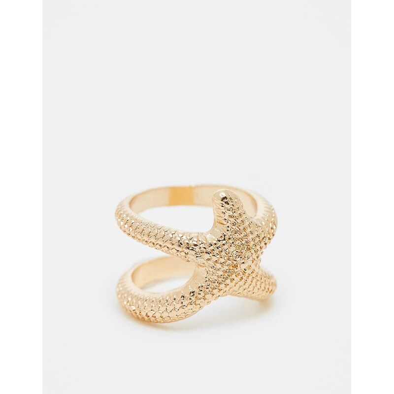 ASOS DESIGN textured ring with starfish design in gold tone 104913033