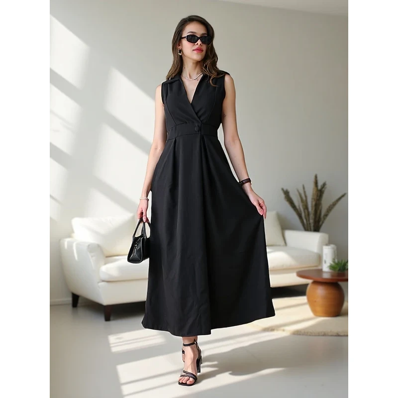 Resti Womens sleeveless dress with a wrap neckline Bizness