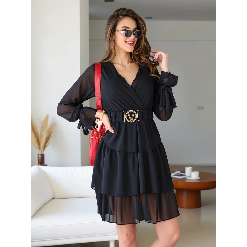 Resti Womens mini dress with frills and wrap neckline
