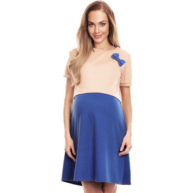PeeKaBoo Těhotenské a kojící šaty Lydie béžovomodré