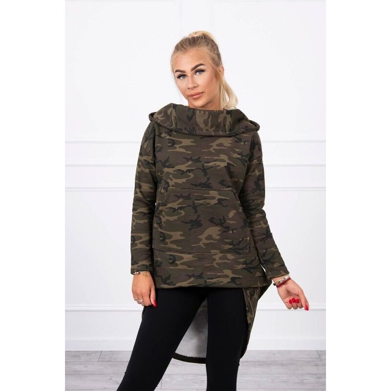 Kesi Mikina s delšími zády, maskáčová, khaki + zelená