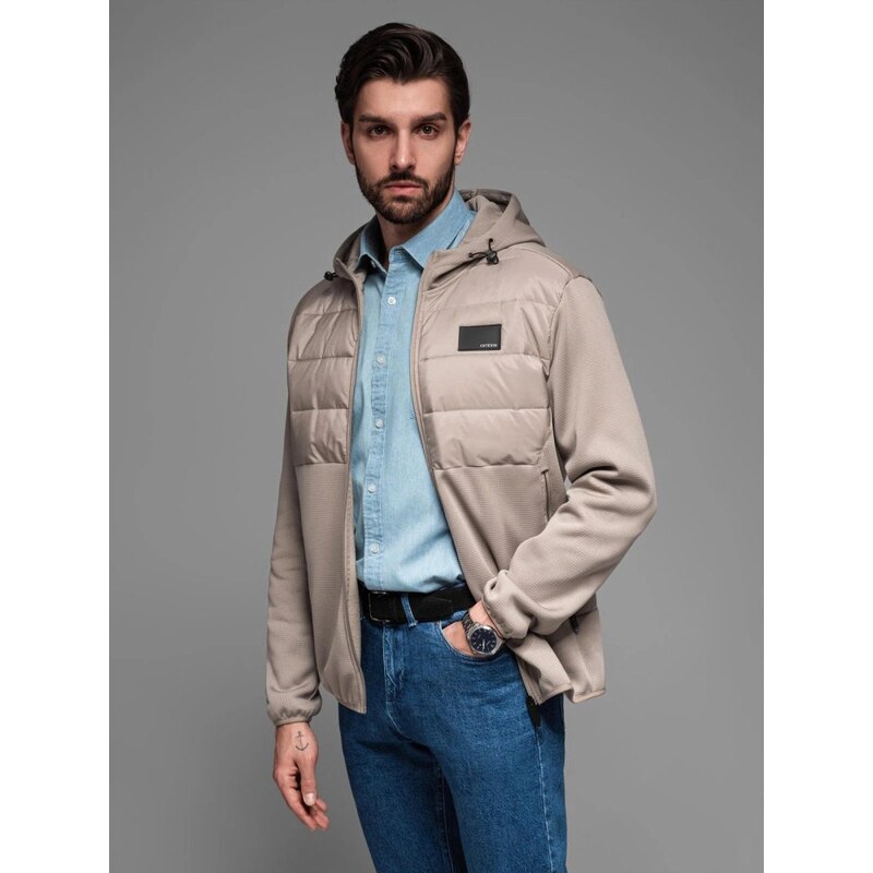 Ombre Clothing Moderní popelavá pánská přechodná bunda V3 JANP