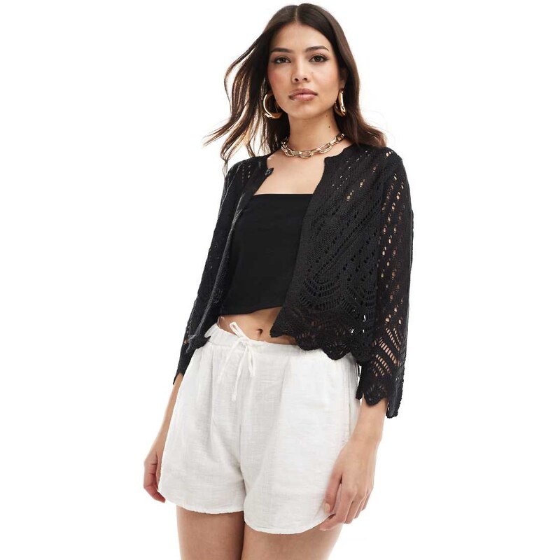JDY knitted 3/4 length sleeve cardigan in black 104936076
