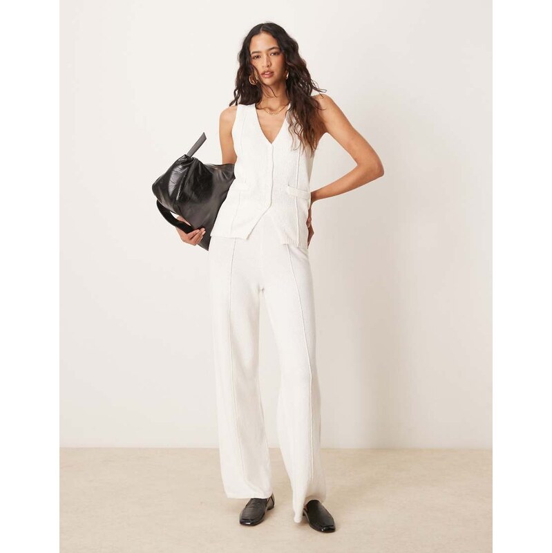 ASOS DESIGN knitted wide leg trouser co-ord in white