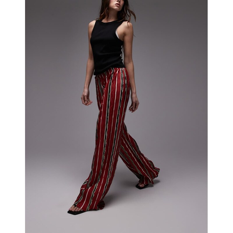 Topshop stripe plisse wide leg trouser in red 104928838