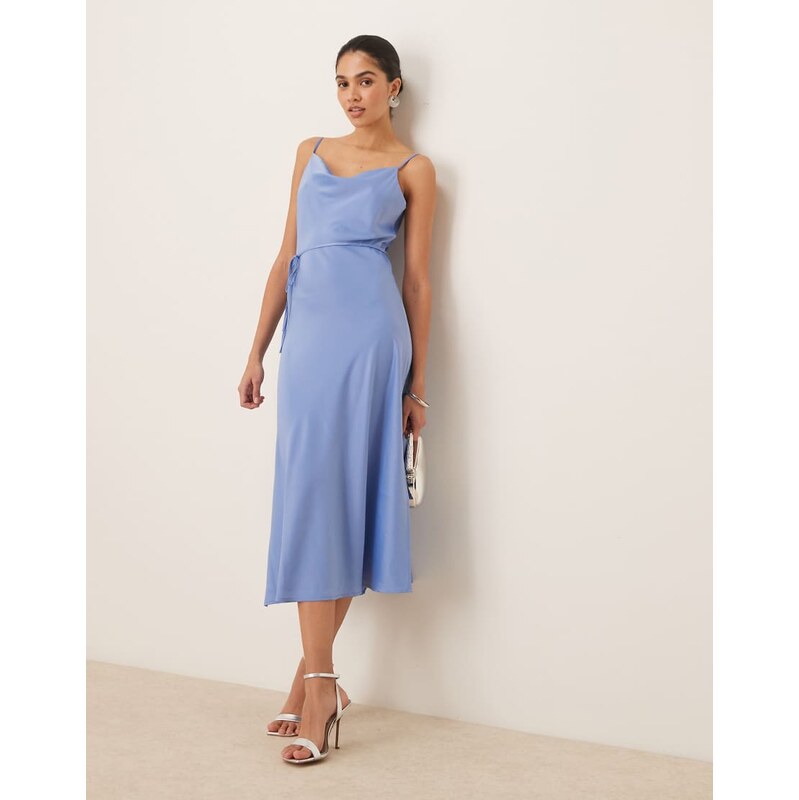 YAS satin cami midi dress in light blue 105084774