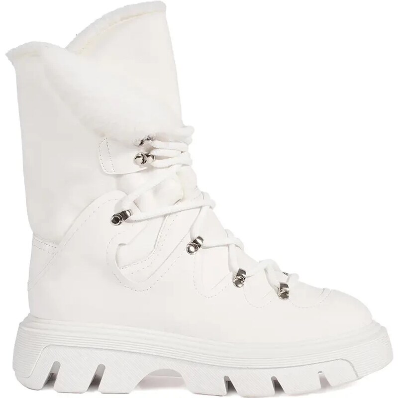 SEASTAR White lace-up womens snow boots with fur on the platform 101331754