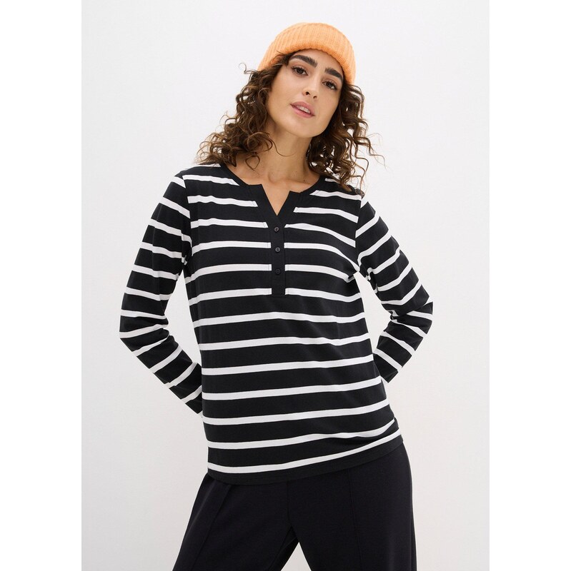 bonprix Henley triko z čisté organické bavlny černá Žena 104931055