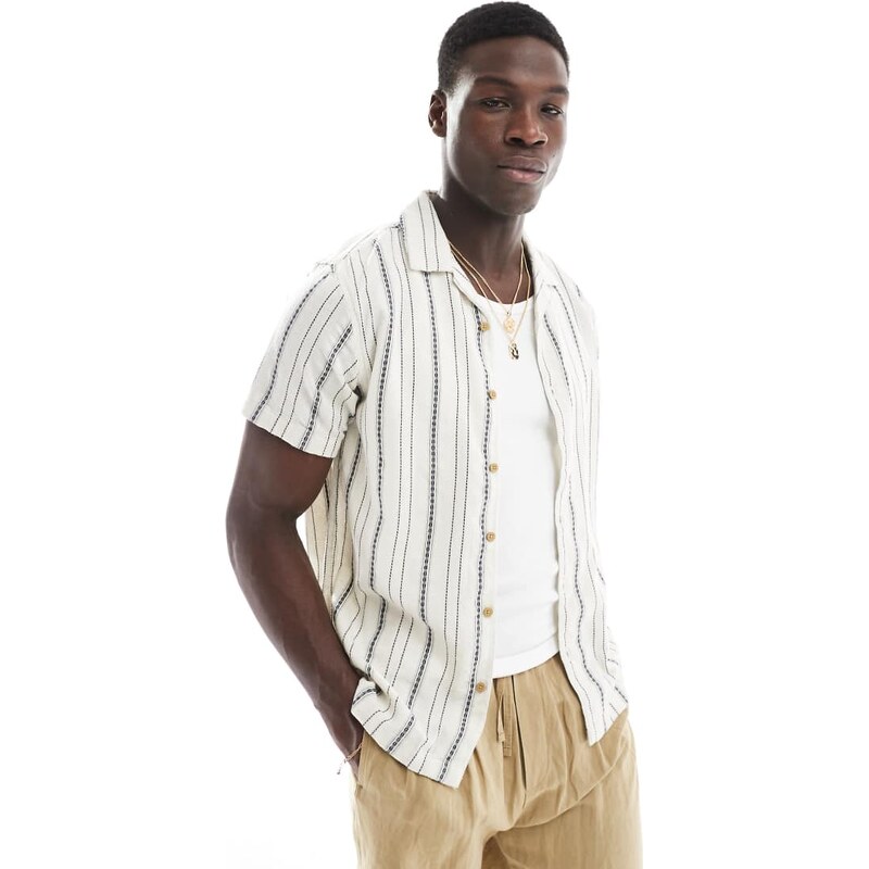 Brave Soul short sleeve shirt in ecru with textured stripe-Multi