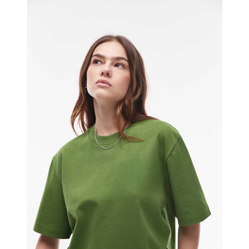 Topshop premium basic short sleeve tee in olive green 105324809