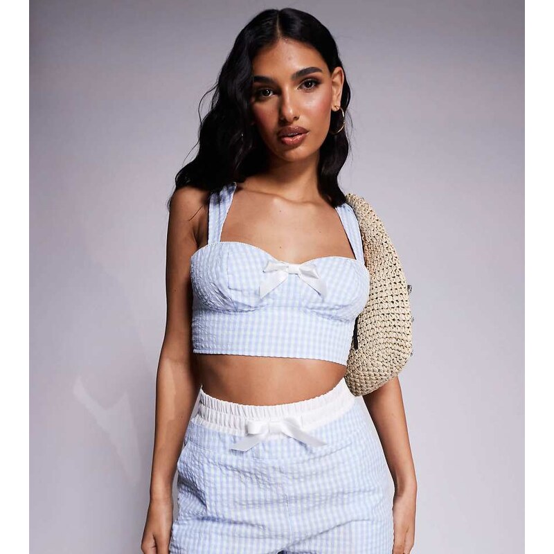 Kaiia exclusive cotton rich bow detail cropped corset top co-ord