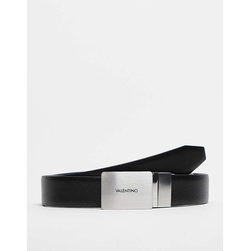 Valentino Litech belt with chunky silver buckle in black - BLACK