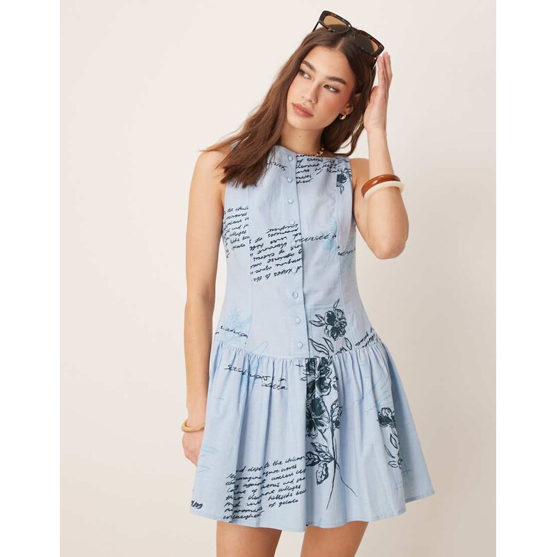 ASOS DESIGN slash neck button down dropped waist mini sundress