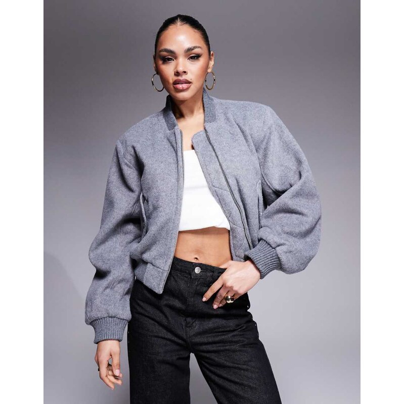 The Couture Club shoulder pad wool look bomber jacket in grey marl 106148006