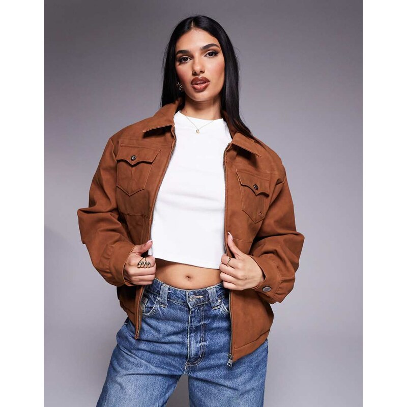 The Couture Club oversized faux suede western jacket in tan-Brown 106148008